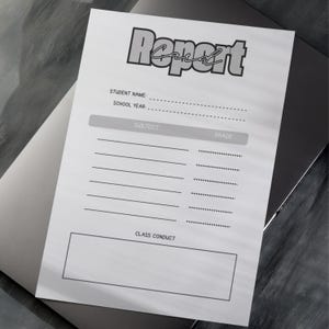 Boletín de calificaciones imprimible en PDF / Hoja de calificaciones en blanco y negro para educación en casa / Seguimiento del progreso del estudiante editable / 8.5x11" Descarga instantánea