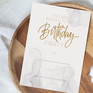 Minimalist Beige Birthday Invitation: Modern Party Invite (Digital Download)