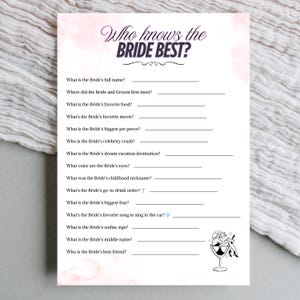 Who Knows the Bride Best Game Printable | Bridal Shower Game | A4 & US Letter Size | Bachelorette Party Game | Instant Download