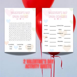 Valentine&#39;s Day Activity Sheets: Word Search & Scramble (Printable)