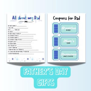 Printable Father's Day Activity & Coupon Page | Kids Father's Day Gift | All About Dad Worksheet and Fun Vouchers