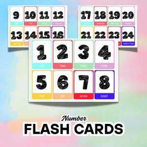 Number Flashcards 1–24 for Kids | Printable Preschool Math Learning Cards | Colorful Counting | 11.7x8.27 in | Instant Download