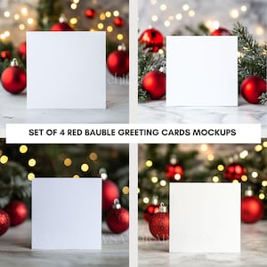 Maquette de carte de voeux de Noël boules rouges - maquette de carte de Noël - maquette de carte de voeux carrée - usage commercial