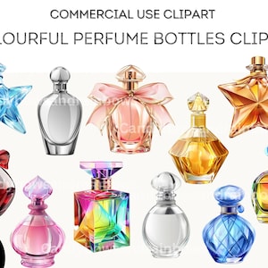 Bouteilles de parfum colorées Clipart - 23 images PNG de belles bouteilles de parfum colorées - usage commercial autorisé - flacons de parfum chic