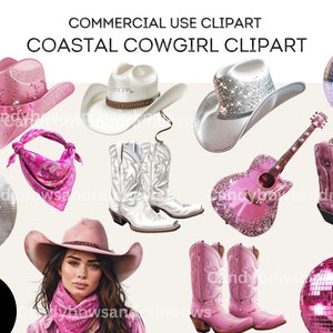 Belles paillettes roses et blanches côtières Cowgirl Clipart - 53 PNG de haute qualité - Images graphiques de cow-girl imprimables - usage Commercial autorisé