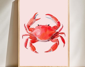 Pastel Watercolour Crab Print - Cute Costal Art Print -  Girly Wall Art, Digital Download