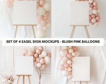Easel Sign Mockup - Welcome Sign Background Mockup - Blush Pink Balloons Easel Sign Mockup - Party Sign Mockup - Commercial Use