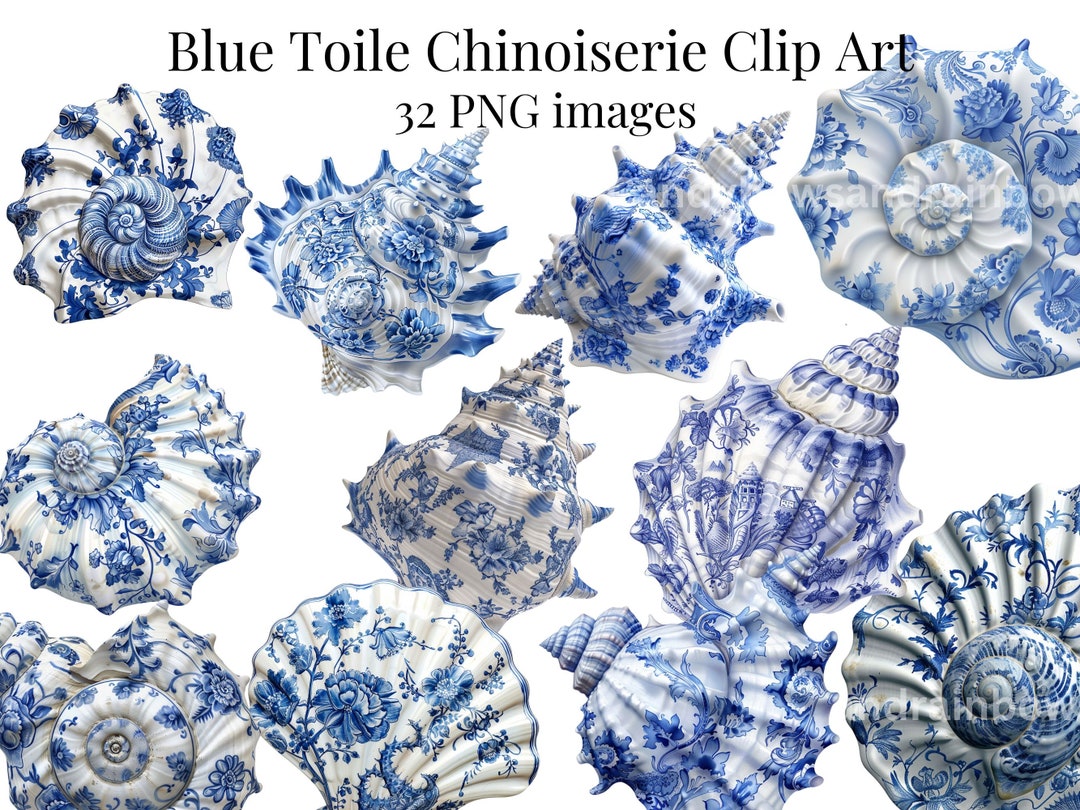 Blue Toile Sea Shells Clipart 32 PNG Images of Toile Sea Shells ...