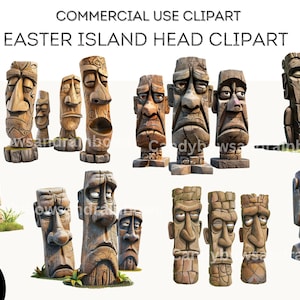 Clipart de cabeças de ilha de Páscoa - 28 imagens PNG de cabeças de ilha de Páscoa de desenho animado - uso comercial permitido