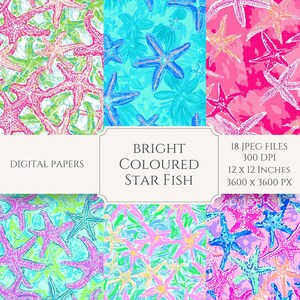 Helle Tropische Sternfisch-Digital-Papiere - 18 JPG-Dateien - 12x12 Zoll - 300 dpi - Kommerzielle Nutzung erlaubt