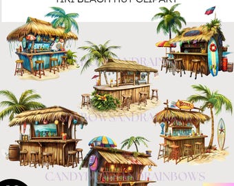 Beautiful Tiki Style Beach Bar Surf Bar Clipart - 12 High Quality PNG Images Beach Bars - Beach Surf Bar Graphics - Commercial Use Allowed