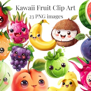 Niedliches Kawaii Obst Clipart - 23 PNG Bilder von Kawaii Cartoon Obst - Cartoon Obst Clipart - Kommerzielle Nutzung erlaubt