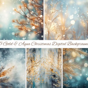 Gold and Aquamarine Lights Digital Background Paper -  15 Christmas Lights PNG Images  - Digital Papers - Commercial Use Allowed