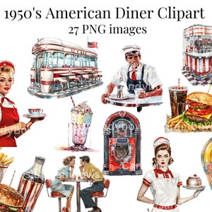 Nostalgische jaren 1950 Diner Clipart - PNG-afbeeldingen van jaren 1950 Vintage Amerika - Commercieel gebruik toegestaan