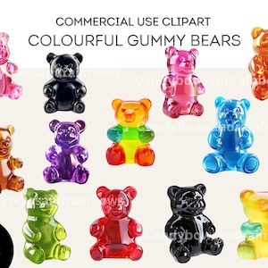 Vibrant and Colourful Gummy Bears Clipart - 27 High Quality PNG Images - Candy Bears Printable Graphics - Commercial Use Allowed