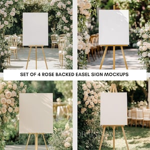 Maqueta de letrero de caballete - Maqueta de fondo de letrero de bienvenida para evento al aire libre - Maqueta de letrero de caballete con rosas para bodas - Maqueta de letrero de fiesta boho - Uso comercial