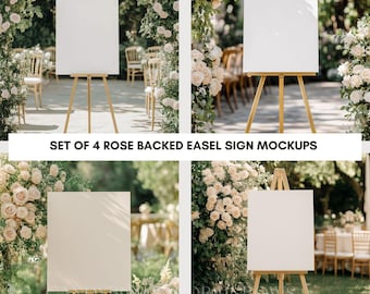 Easel Sign Mockup - Outdoor Event Welcome Sign Background Mockup -  Wedding Rose Easel Sign Mockup - Boho Party Sign Mockup - Commercial Use