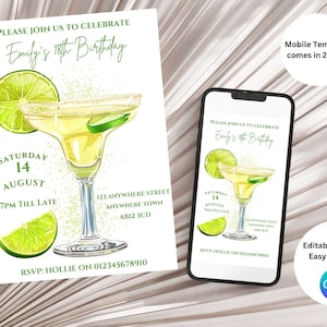 Modèle d'invitation de fête d'anniversaire MODIFIABLE TÉLÉCHARGEMENT NUMÉRIQUE Fête d'anniversaire cocktail Margarita