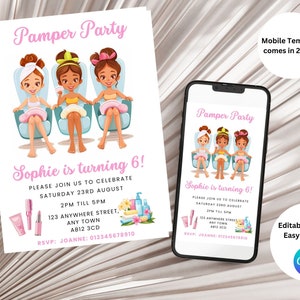 EDITABLE Birthday Party Invitation  Template DIGITAL DOWNLOAD  Spa Pamper Birthday Party