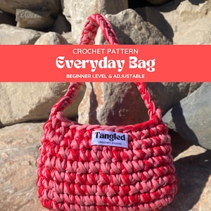 Häkelmuster für Schultertasche (PDF) | Grobes Garn-T-Shirt | Anfängerfreundliches DIY-Taschenmuster | Verstellbare Größe | Sofort-Download