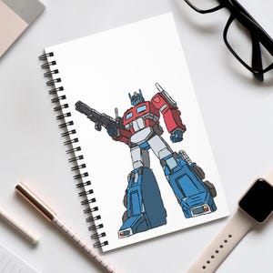 Carnet de notes Optimus Prime Transformers - Carnet avec reliure à spirales - Ligné - Blanc - Graphique à points - Vue tâche - Carnet de croquis - Cadeau pour fan de science-fiction