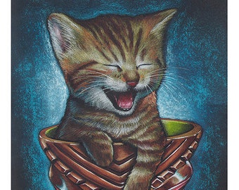 Doug Horne open edition 8X10 print Tiki, Polynesian, Hawaiian, Exotic, Bar, Kitten, Cat, Mug