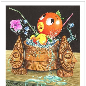 Doug Horne open edition print Orange Bird Bath 8X10