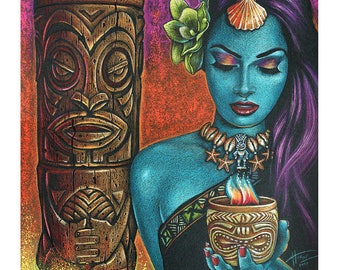 Doug Horne limited edition stretched canvas print Tiki, Polynesian, Hawaiian, Exotic, Bar, Mug, pin up