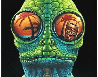 Doug Horne limited edition stretched canvas print Tiki, sleestak, land of the lost