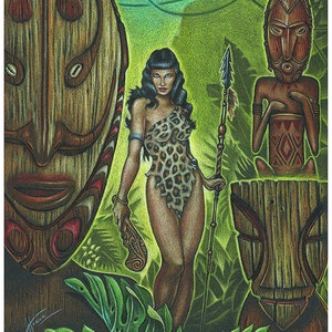 Doug Horne limited edition print. Betty page, safari, jungle, Tiki