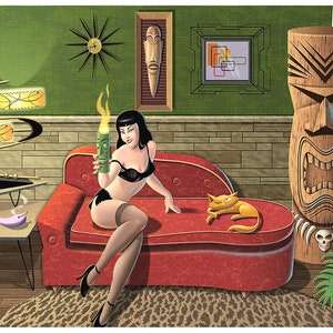 Doug Horne open edition print. Tiki Girl pin-up atomic age