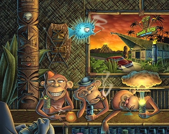 Doug Horne open edition 8X10 print, Monkey, Tiki, Bar