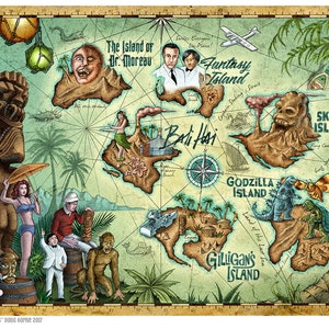 Doug Horne open edition 8X10 print Tiki, Uncharted lands map