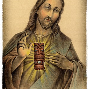 Doug Horne open edition print Tiki, Jesus Loves Tiki