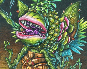 Doug Horne Stretched Canvas print Little shop of Horrors Audrey II Pineapple Tiki