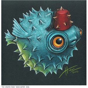 Doug Horne open edition print Tiki, fez, fugu, Puffer, Polynesian, Hawaiian, Exotic, Bar, Juxtapoz, fez, fugu