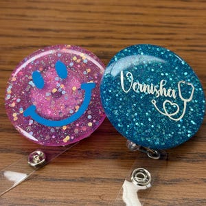 Personalized Resin Badge Reels – Custom Glitter ID Holder for Nurses, Teachers & Office