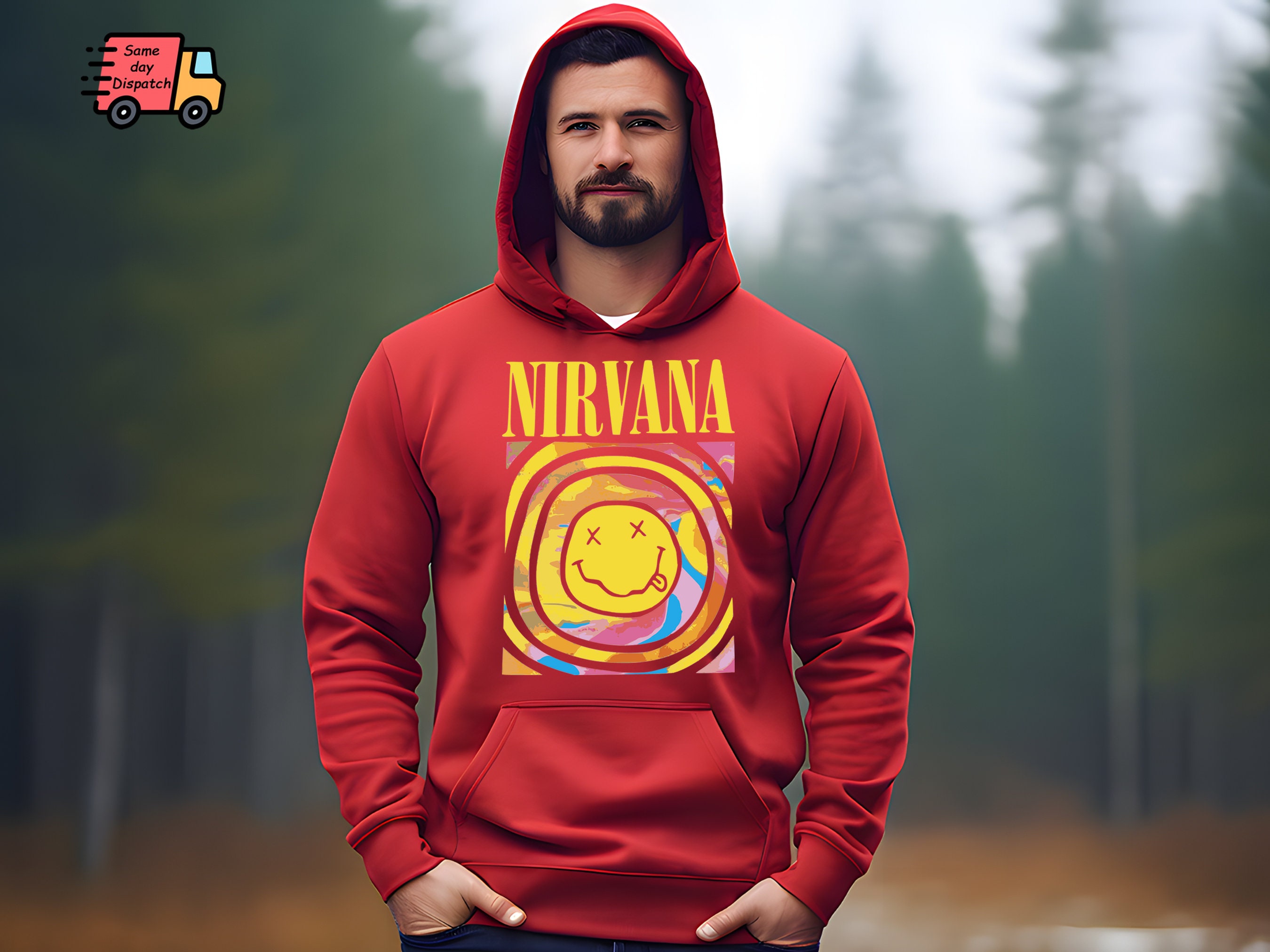 Nirvana Tie Dye Hoodie Unique Spiral Pattern Hoody Smiley Face Hood Smiley Emoji Trendy Jumper Vibrant Tie Dye Pullover Etsy UK