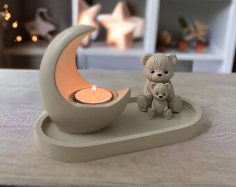 CANDLE HOLDER,MUMLUK,decorative,dekoratif,table decor,masa dekoru,vase,saksı,kedi,cat,vazo,Sevimli Ay Ve Ayıcık Temalı Tepsi