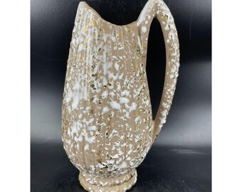 Vtg Savoy China pottery Gold white drip glaze Vase/ Ewer MCM Atomic