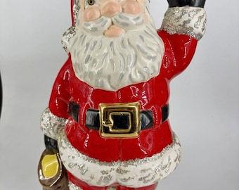 Santa Claus St Nick Atlantic Ceramic Mold Christmas Painted Glitter Vtg Waving