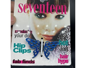 Vintage Y2K SEVENTEEN Hair Clip Barrette GLITTER Butterfly UNWORN New