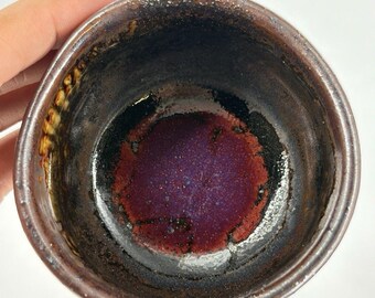 Studio Art Pottery Faceted Chawan Matcha Bowl Metallic Glaze Bumblebee Signed