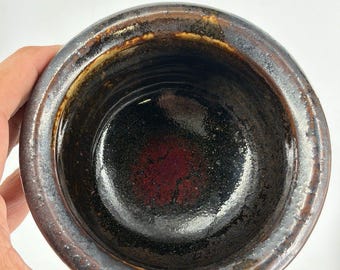Studio Art Pottery Faceted Chawan Matcha Bowl Metallic Glaze Bumblebee Signed