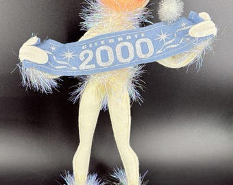 ANNALEE New Year 2000 Millennium Frosty Elf Winter White Tinsel Vintage