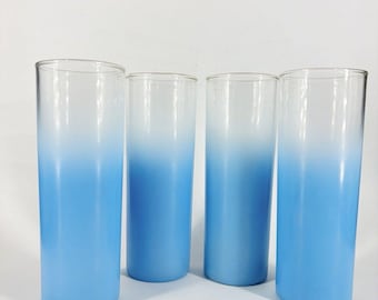 Vintage 4 MCM Blendo Frosted Ice Tea/Tom Collins Glasses Blue Gold