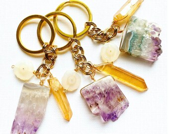 Crystal Keychain- Amethyst Keychain - Crystal Accessories Handmade Gem Stone Keychain Stocking Stuffer