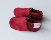 Baby Booties Faux Suede Wine Burgundy red Baby Shoes Soft Sole Crib shoes slippers non slip Newborn booties SWAG Infant Gender Neutral