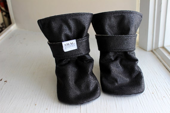 SWAG BOOTS Faux Leather Riding Black Brown Distressed Booties Baby Infant Toddler Newborn Kid Non Slip Girl Boy Soft Sole Shower Gift High