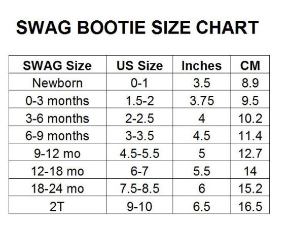 Baby Bootie Size Chart